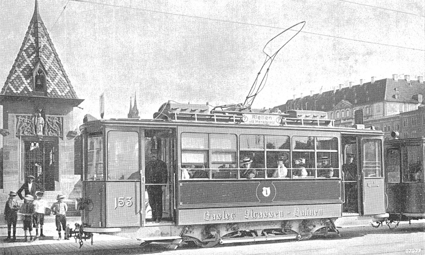 Basel tram on Mittlere Bruecke in 1919