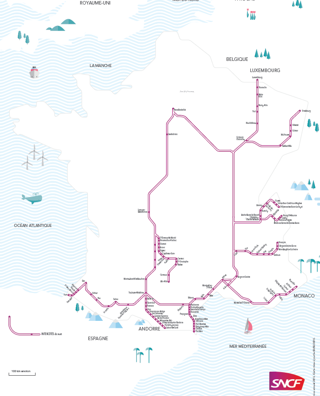 SNCF night train map