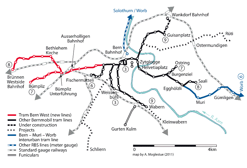 Bern tram map 2011