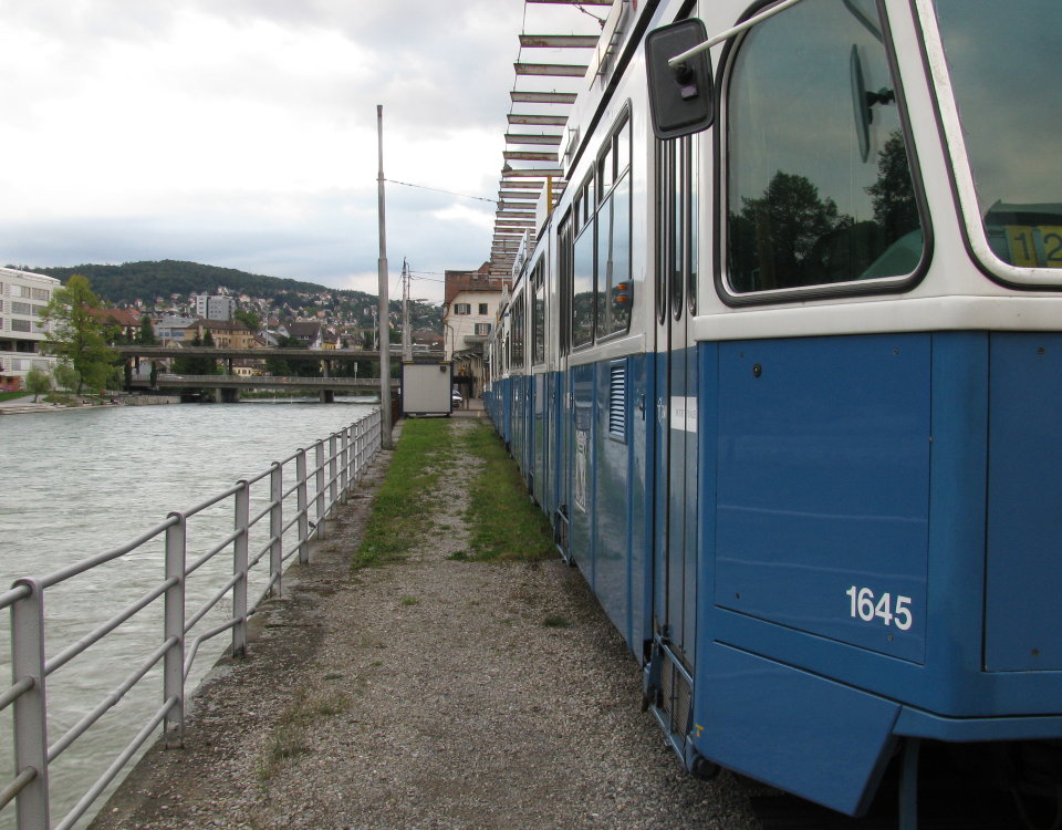 Mirage tram 1645 at Hard depot by Limmat river