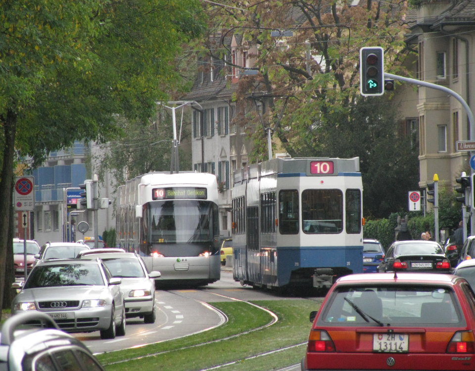 cars and trams on winterthurerstrasse in zurich