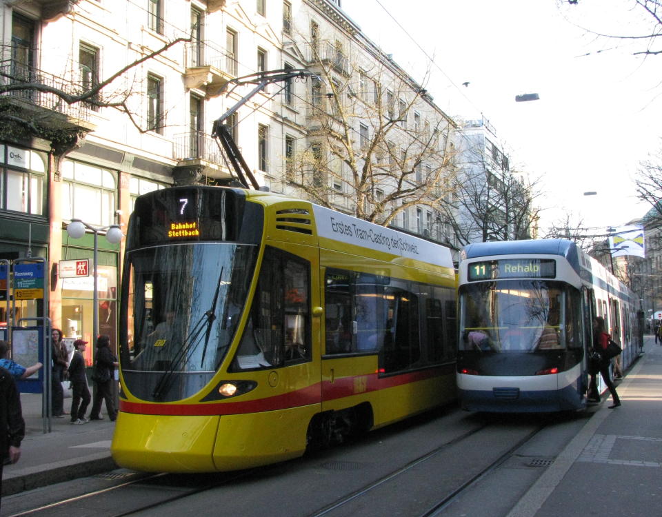 BLT Tango tram and VBZ Cobra Bahnhofstrasse