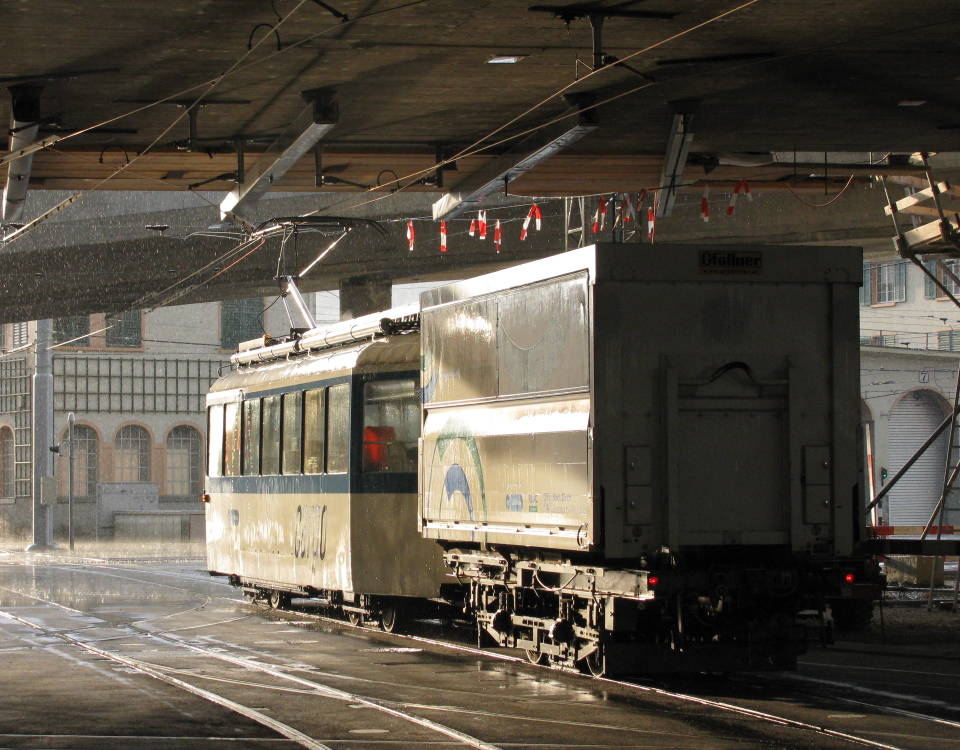 cargo tram in rain on escher wyss platz