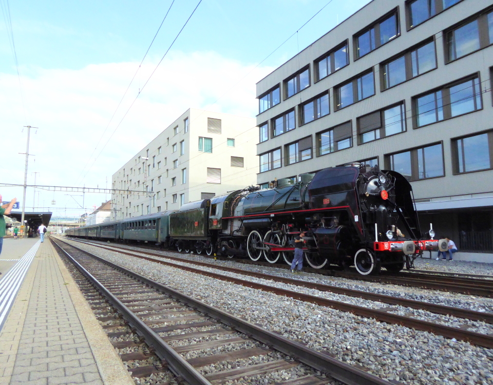 steam locomotive at opening of new tram line in schlieren