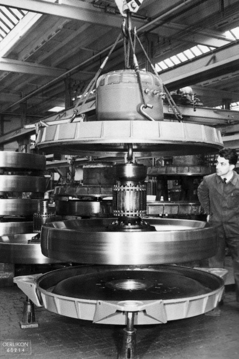 1950s gyro flywheel being assembled